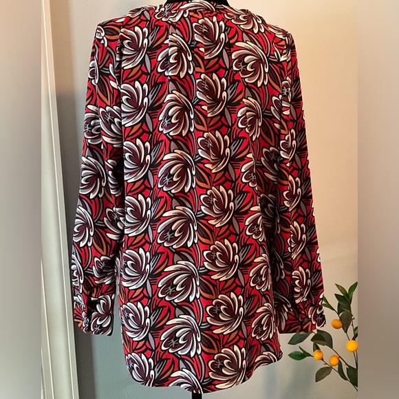 LOFT Floral Blouse Split-Neck Work Top Large Flowers Pop of Color PopOver Tunic - Picture 8 of 10